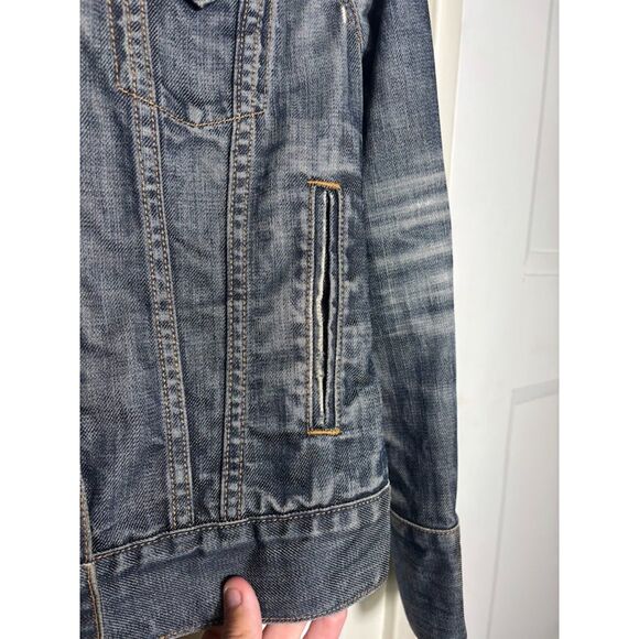 Y2k Vintage GAP Jean Jacket Round Neck Moto Grunge Katseye Band Distressed XS - Picture 3 of 9